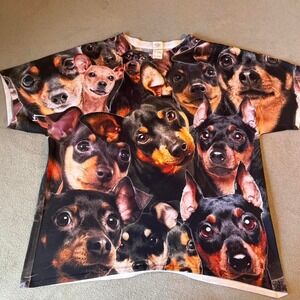 Rare‎ Vintage Jerzees Black & multi-coloured Doberman Pinscher AOP t-shirt